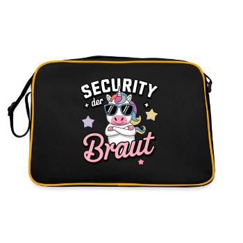 Security der Braut Einhorn JGA Gruppen Shirt - Retro Tasche - Schwarz/Gold - Hinten