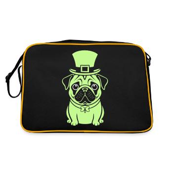 Niedlicher Mops St Patricks Day Hut Design - Retro Tasche - Schwarz/Gold - Hinten