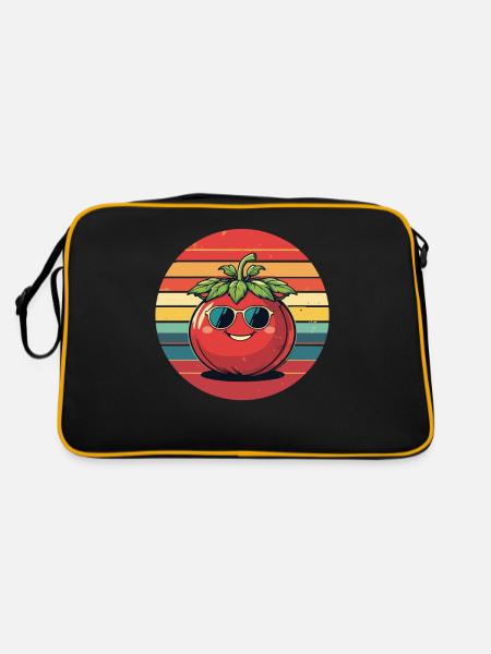 Tomate mit Sonnenbrille - Retro Tasche - Schwarz/Gold - Hinten