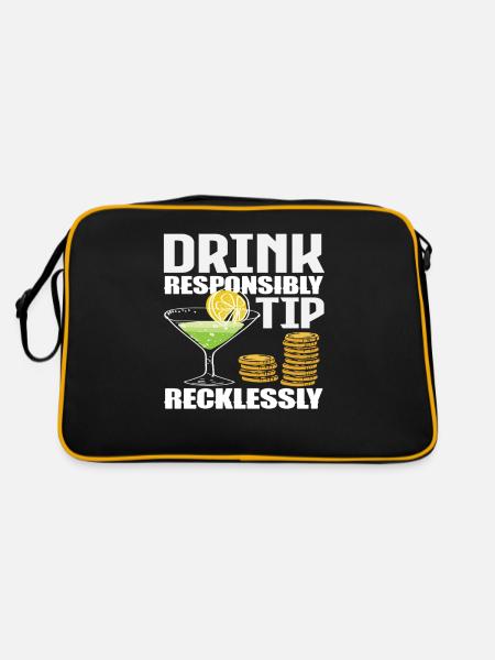 Barkeeper Drink Responsibly Tipp Recklessly - Retro Tasche - Schwarz/Gold - Hinten