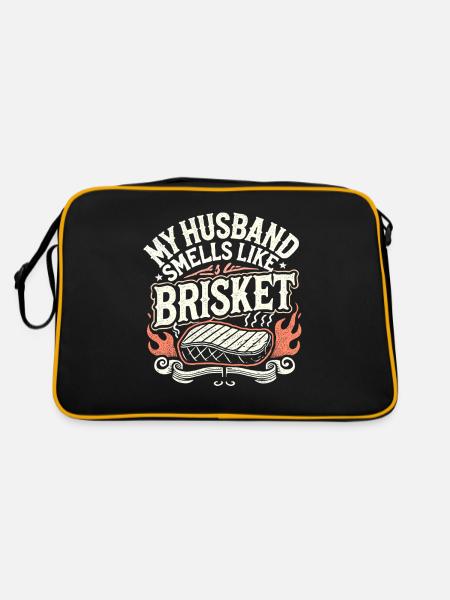 Mein Ehemann riecht nach Brisket - Retro Tasche - Schwarz/Gold - Hinten