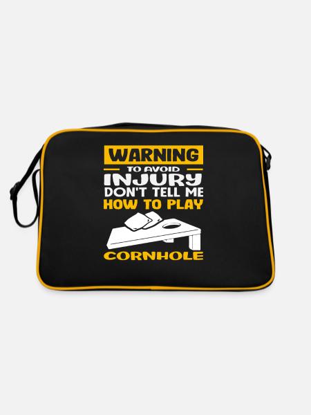 Achtung Vermeide Verletzungen Cornhole Spieler - Retro Tasche - Schwarz/Gold - Hinten