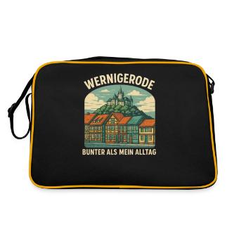 Harz I Brocken Brockenbahn Walpurgis Motiv für - Retro Tasche - Schwarz/Gold - Hinten