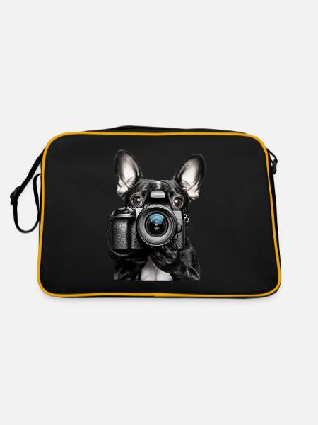 Französische Bulldogge - Retro Tasche - Schwarz/Gold - Hinten