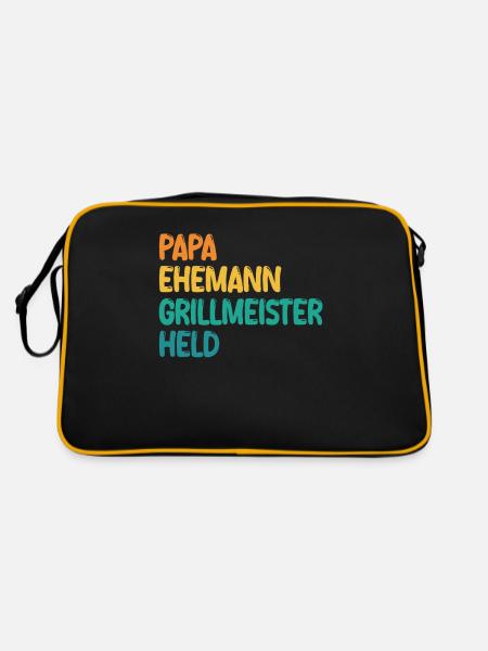 Papa Ehemann Grillmeister Held - Retro Tasche - Schwarz/Gold - Hinten