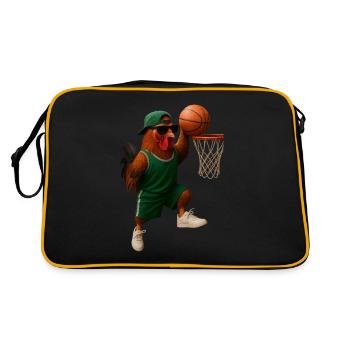 Huhn Hahn - Retro Tasche - Schwarz/Gold - Hinten