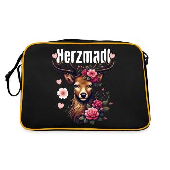 Herzmadl Shirt Damen Trachtenshirt Dirndl T-Shirt - Retro Tasche - Schwarz/Gold - Hinten