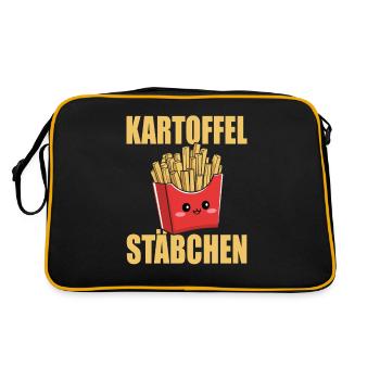Kartoffel Stäbchen Pommestüte Pommesbude Geschenk - Retro Tasche - Schwarz/Gold - Hinten