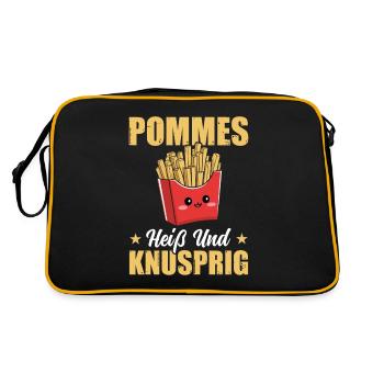 Pommes Kartoffeln Pommestüte Geschenk - Retro Tasche - Schwarz/Gold - Hinten