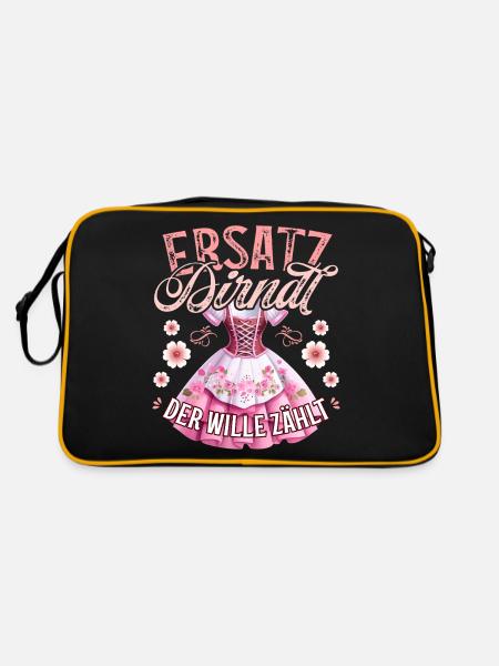 Trachtenshirt Damen Dirndl T-Shirt Trachten Outfit - Retro Tasche - Schwarz/Gold