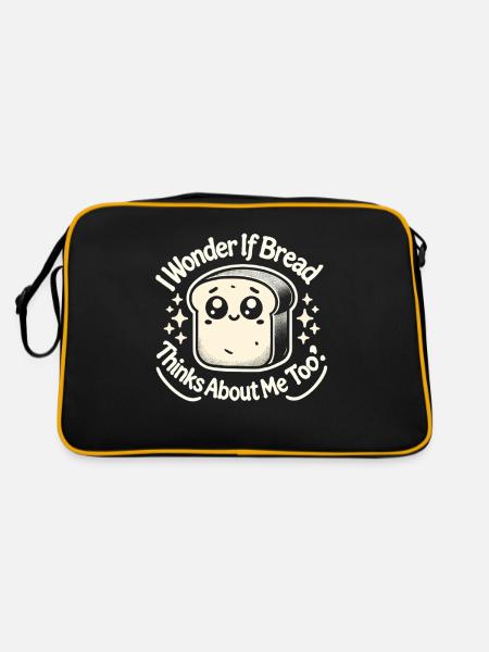 Ich frage mich, ob das Brot auch an mich denkt - Retro Tasche - Schwarz/Gold - Hinten