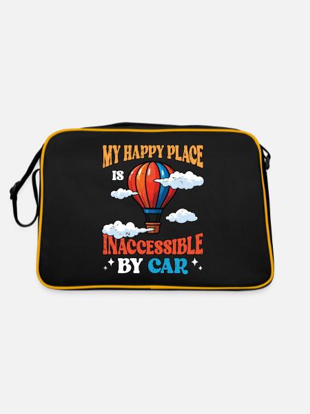 Hot Air Ballooning My Happy Place Balloon Aircraft - Retro Tasche - Schwarz/Gold - Hinten