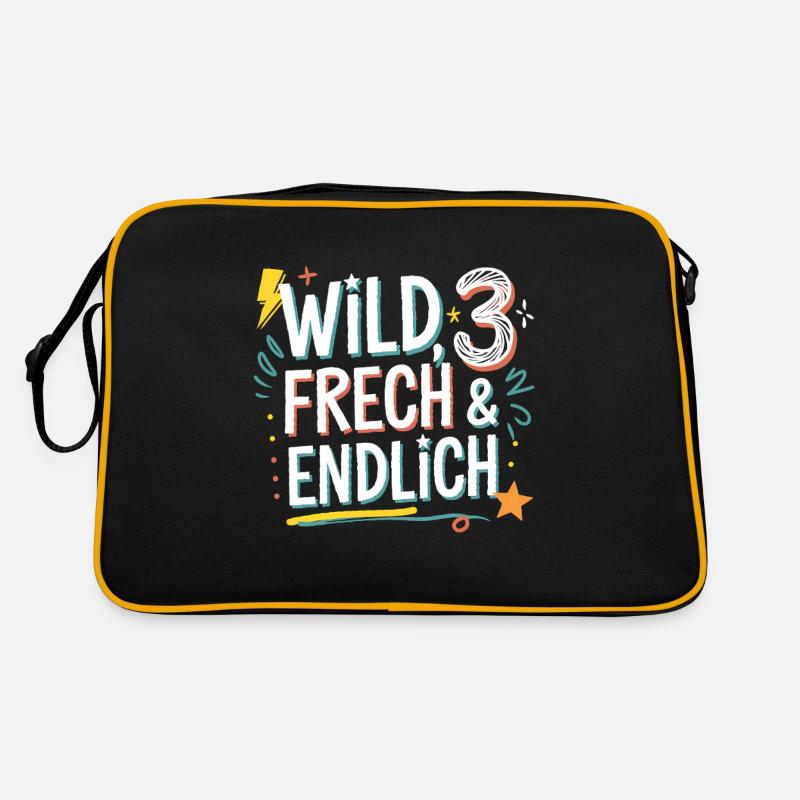 Wild, Frech & Endlich 3 Jahre 3. Geburtstag - Retro Tasche - Schwarz/Gold