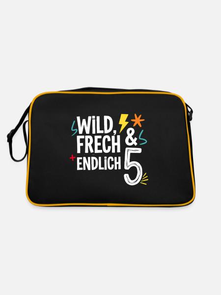 Wild, Frech & Endlich 5 Jahre 5. Geburtstag - Retro Tasche - Schwarz/Gold