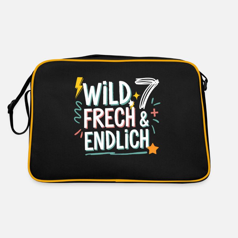 Wild, Frech & Endlich 7 Jahre 7. Geburtstag - Retro Tasche - Schwarz/Gold