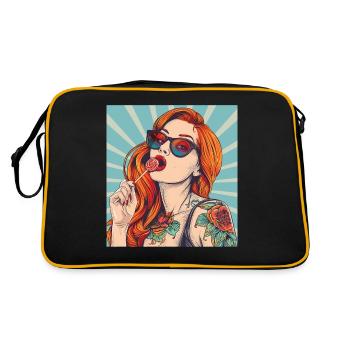Rote Haare Rockabilly Pin Up Girl 50s - Retro Tasche - Schwarz/Gold - Hinten