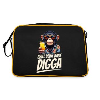 Lustige DJ Affe mit Sonnenbrille Chill deine Base - Retro Tasche - Schwarz/Gold - Hinten