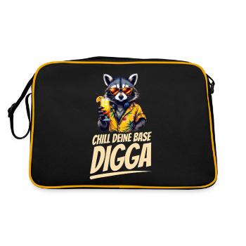 Lustige DJ Waschbär mit Sonnenbrille Chill deine - Retro Tasche - Schwarz/Gold - Hinten