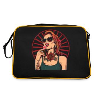 Rote Haare Rockabilly Pin Up Girl 50s - Retro Tasche - Schwarz/Gold - Hinten