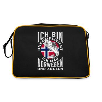 Norwegen Angeln Spruch Lustiges Design - Retro Tasche - Schwarz/Gold - Hinten