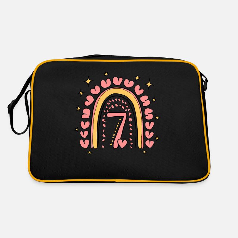 Süßes 7. Geburtstag Herz & Regenbogen Design Retro Tasche