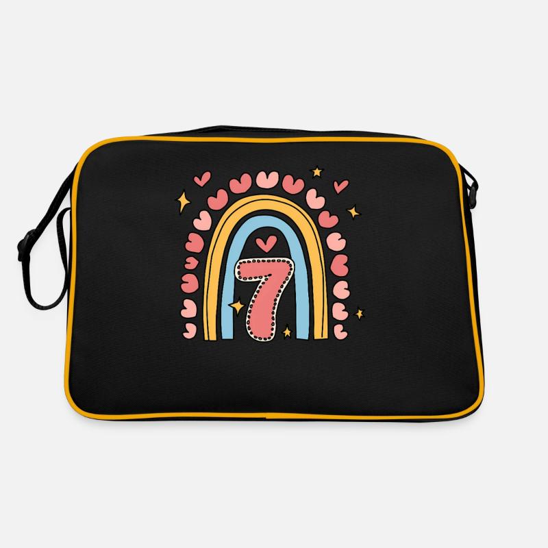 Süßes 7. Geburtstag Herz & Regenbogen Design Retro Tasche
