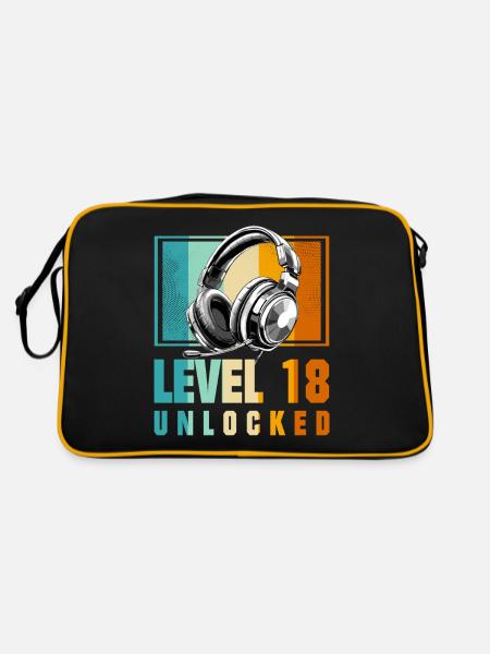 18. Geburtstag Junge Video Gamer Level 18 Unlocked - Retro Tasche - Schwarz/Gold - Hinten