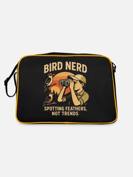 Vogel-Nerd entdeckt Federn, nicht Trends - Retro Tasche - Schwarz/Gold - Hinten