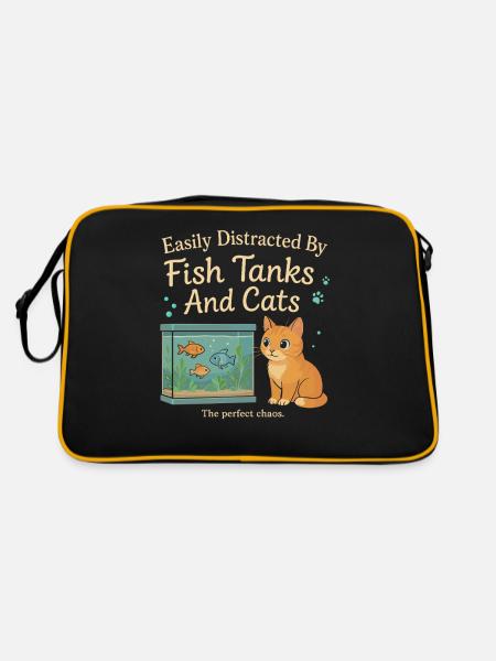 Leicht ablenkbar durch Fischtanks und Katzen - Retro Tasche - Schwarz/Gold - Hinten