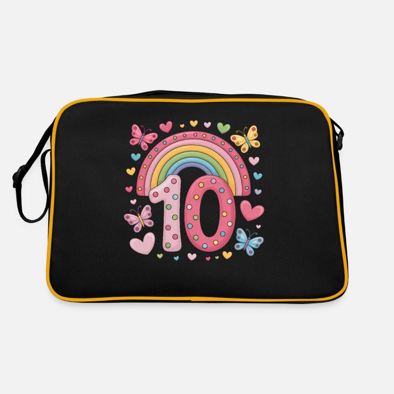 Regenbogen Schmetterling 10. Geburtstag Mädchen Retro Tasche