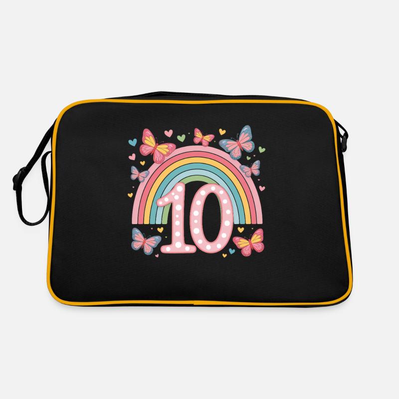 Regenbogen Schmetterling 10. Geburtstag Mädchen Retro Tasche