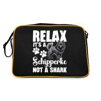 Entspannen Sie Es, Es Ist Ein Schipperke, Kein Hai - Retro Tasche - Schwarz/Gold - Hinten
