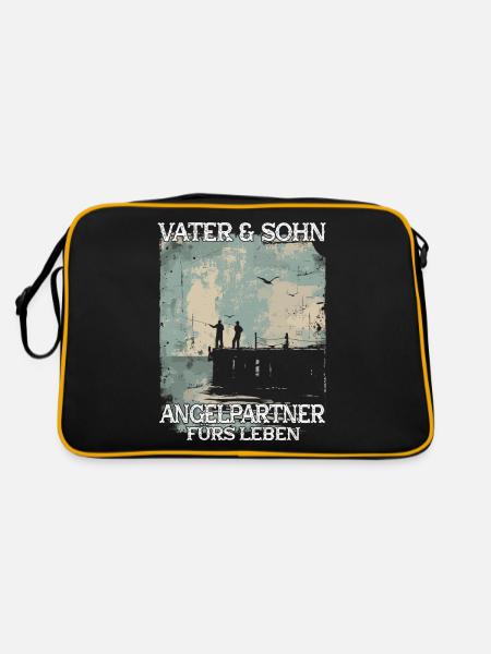 Père et fils en tant que partenaires de pêche - Sac Retro - noir/or - Dos