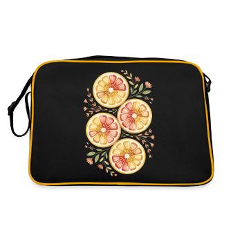 Zitrusfrüchte Mit Blumenmuster - Retro Tasche - Schwarz/Gold - Hinten