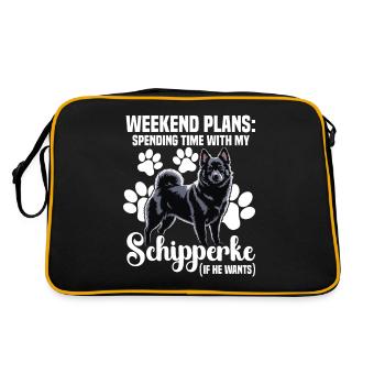 Wochenendpläne: Zeit Mit Meinem Schipperke - Retro Tasche - Schwarz/Gold - Hinten