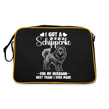 Ich Habe Einen Schipperke Für Meinen Mann, Den - Retro Tasche - Schwarz/Gold - Hinten