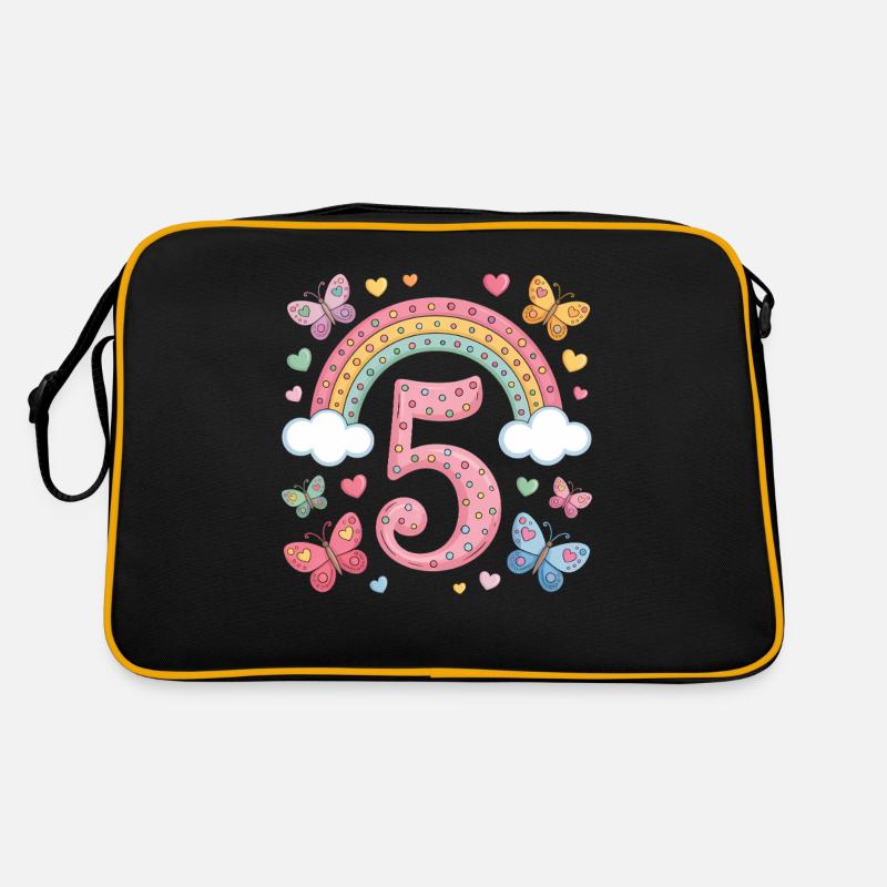 Regenbogen Schmetterling 5. Geburtstag Mädchen Retro Tasche