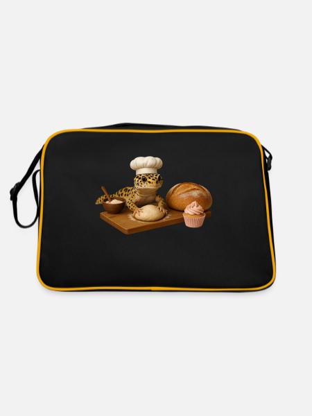 Leopard Gecko Backen Kuchen Brot - Retro Tasche - Schwarz/Gold