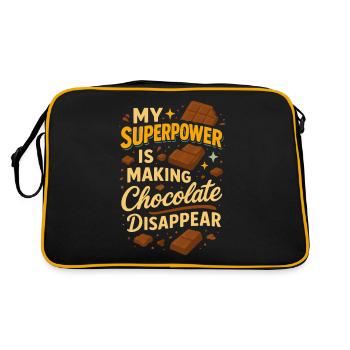 Meine Superkraft ist, Schokolade verschwinden zu - Retro Tasche - Schwarz/Gold - Hinten