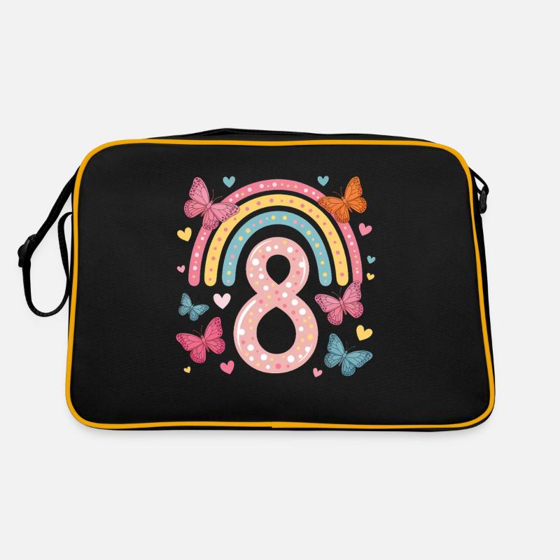 Regenbogen Schmetterling 8. Geburtstag Mädchen Retro Tasche