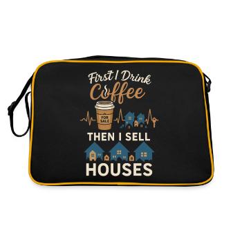 Erst trinke ich Kaffee, dann verkaufe ich Häuser - Retro Tasche - Schwarz/Gold - Hinten