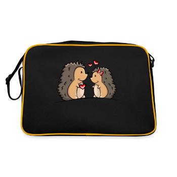 Igel Paar mit Herzen und Geschenk - Retro Tasche - Schwarz/Gold - Hinten