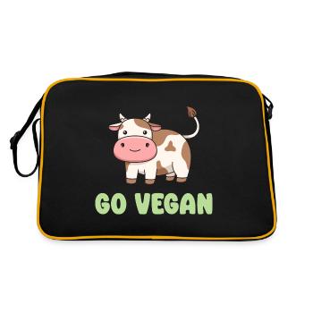 Kuhdesign für stolze Veganer - Retro Tasche - Schwarz/Gold - Hinten