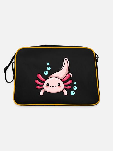 Leuzistisches Axolotl-Design für Axolotl-Liebhaber - Retro Tasche - Schwarz/Gold - Hinten