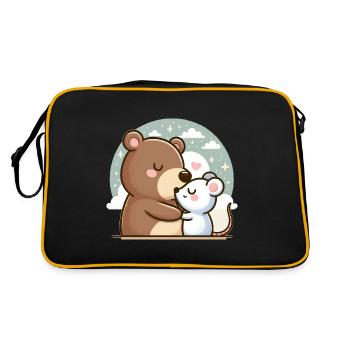 Cuddling Bear And Mouse In Love - Retro Bag - black/gold - Back