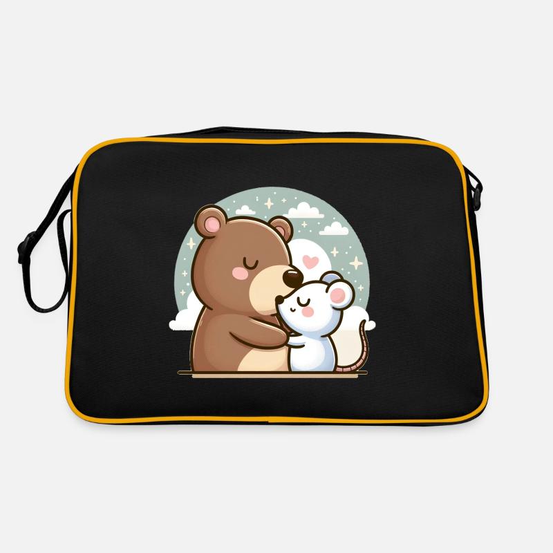 Cuddling Bear And Mouse In Love - Retro Tasche - Schwarz/Gold