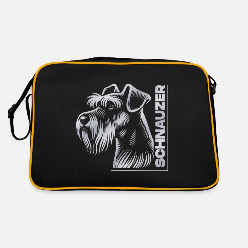 Schnauzer Portrait Zeichnung Kopf silber - Retro Tasche - Schwarz/Gold