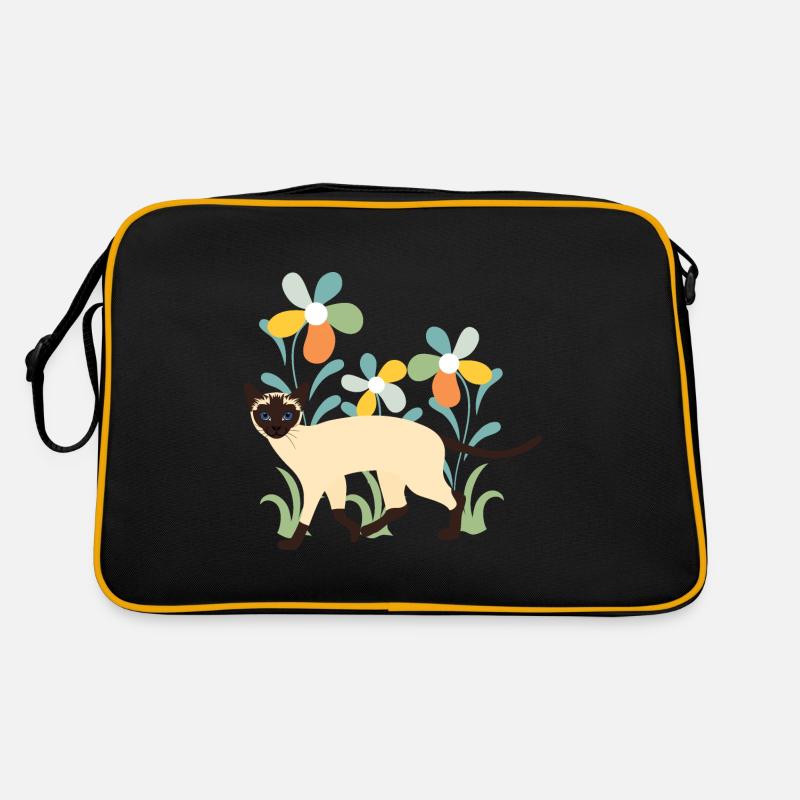 Siamesische Katze und Blumen - Retro Tasche - Schwarz/Gold