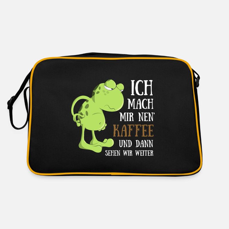 Frosch Kaffee trinken Morgenmuffel Spätaufsteher - Retro Tasche - Schwarz/Gold