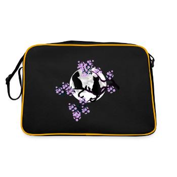Cats under the full moon in the blossoming cherry tree - Retro Bag - black/gold - Back